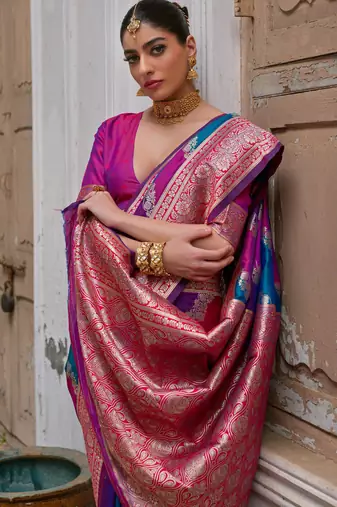 Women pink Art silk handloom saree