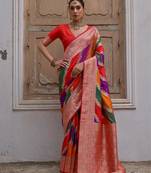 Women red Art silk handloom saree