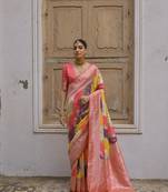 Women yellow Art silk handloom saree