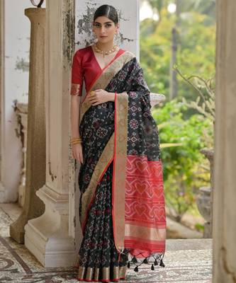 Women black Art silk handloom saree 2