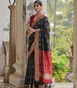 Women black Art silk handloom saree