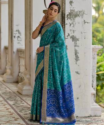 Women firozi Art silk handloom saree 3