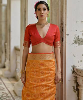 Women mustarad Art silk handloom saree 2
