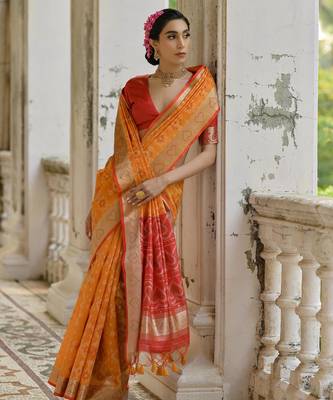 Women mustarad Art silk handloom saree 4