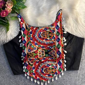 Black navratri special corset style mirror work blouse 1