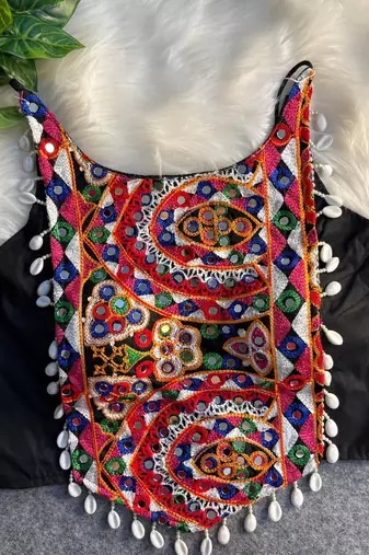 Black navratri special corset style mirror work blouse