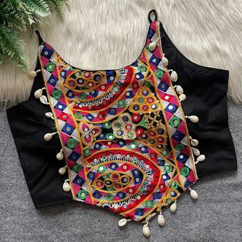 Black navratri special corset style mirror work blouse 2