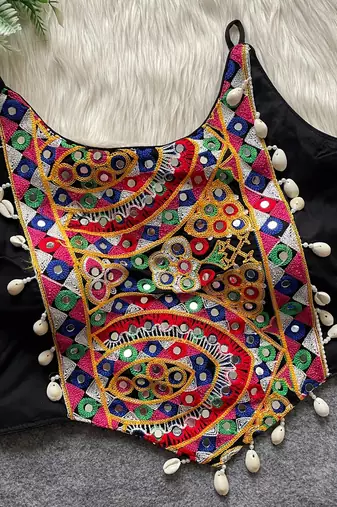 Black navratri special corset style mirror work blouse
