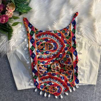 White navratri special corset style mirror work blouse 1