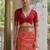 Women orange Art silk handloom saree