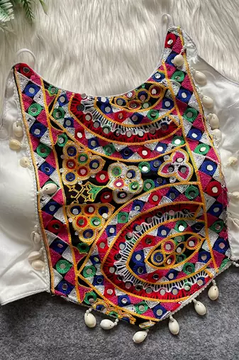 White navratri special corset style mirror work blouse