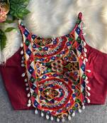 Maroon navratri special corset style mirror work blouse