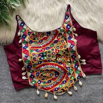 Wine navratri special corset style mirror work blouse 1