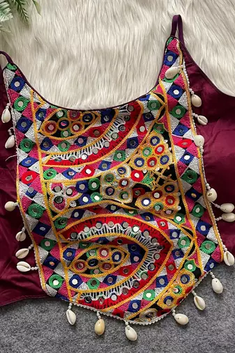 Wine navratri special corset style mirror work blouse