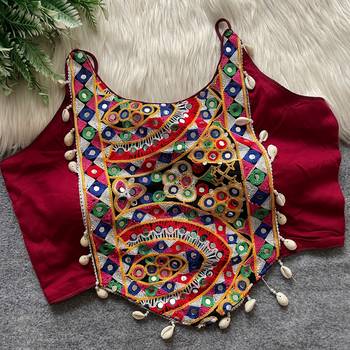 Rani pink navratri special corset style mirror work blouse 1