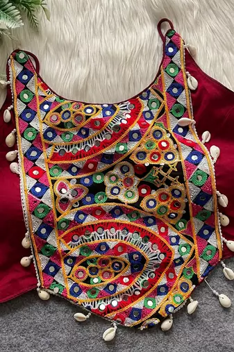 Rani pink navratri special corset style mirror work blouse