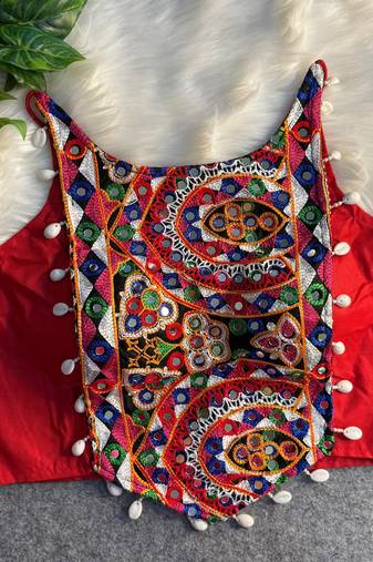 Red navratri special corset style mirror work blouse