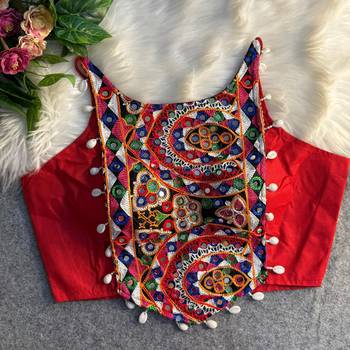 Red navratri special corset style mirror work blouse 2