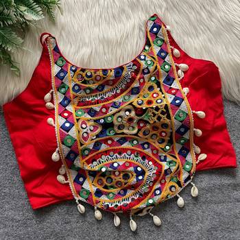 Red navratri special corset style mirror work blouse 1