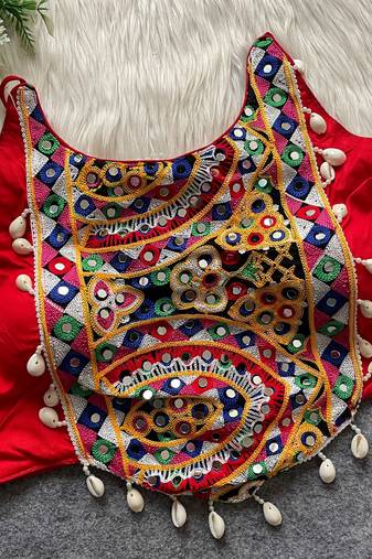 Red navratri special corset style mirror work blouse