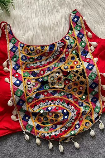 Red navratri special corset style mirror work blouse