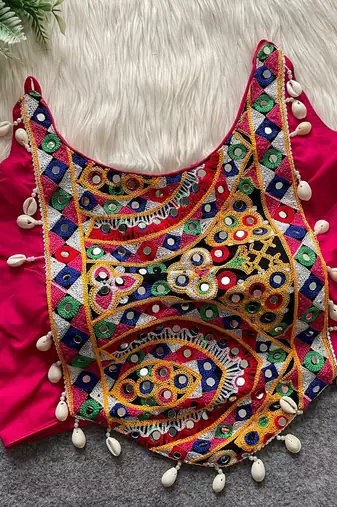 Rani pink navratri special corset style mirror work blouse