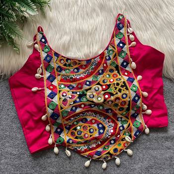 Rani pink navratri special corset style mirror work blouse 2