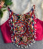 Pink navratri special corset style mirror work blouse