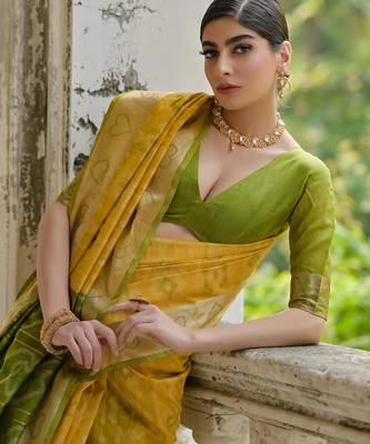 Women yellow Art silk handloom saree 3