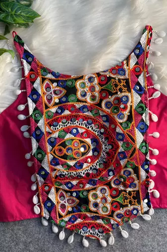 Pink navratri special corset style mirror work blouse