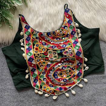 Green navratri special corset style mirror work blouse 1