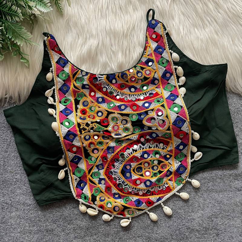 Green navratri special corset style mirror work blouse