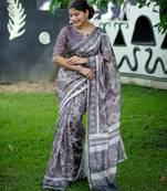 Women grey art silk handloom saree