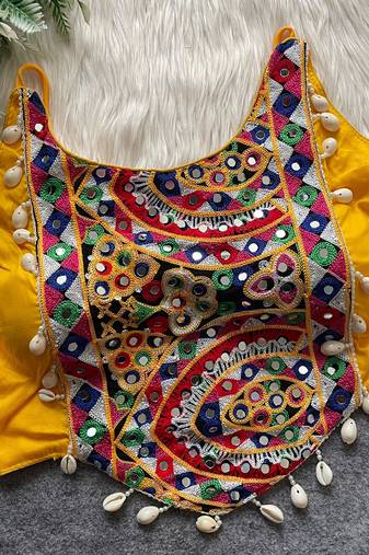 Mustard navratri special corset style mirror work blouse