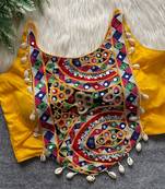 Mustard navratri special corset style mirror work blouse