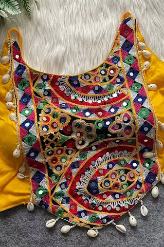 Mustard navratri special corset style mirror work blouse