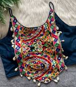 Teal navratri special corset style mirror work blouse