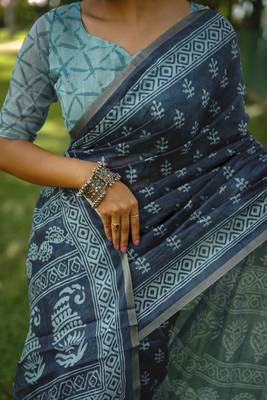 Women blue art silk handloom saree 1