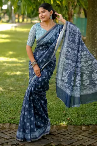 Women blue art silk handloom saree