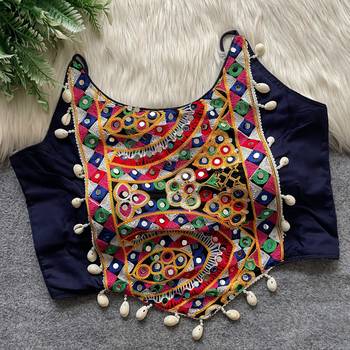 Navy blue navratri special corset style mirror work blouse 1