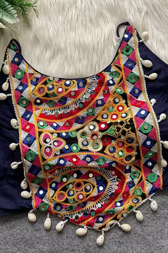 Navy blue navratri special corset style mirror work blouse