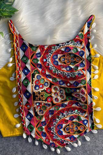 Yellow navratri special corset style mirror work blouse