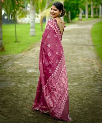 Women magenta art silk handloom saree 3