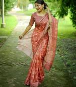 Women pink art silk handloom saree