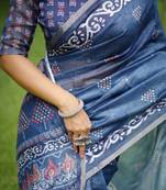 Women blue art silk handloom saree