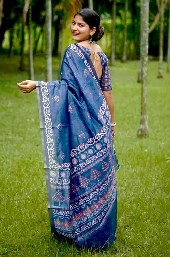 Women blue art silk handloom saree