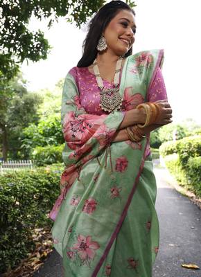 Women rama art silk handloom saree 5