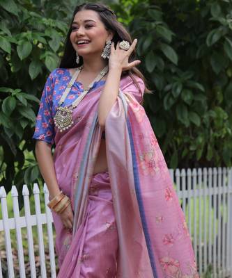 Women purple art silk handloom saree 2