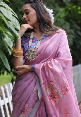 Women purple art silk handloom saree 3