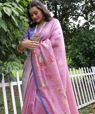 Women purple art silk handloom saree 4